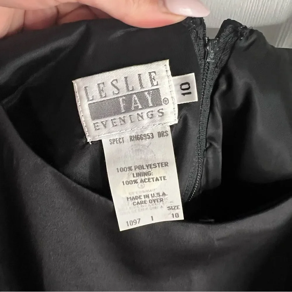Vintage Leslie Fay Evening Little Black Dress with Diamond Straps